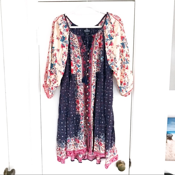 💙 BOHO TRIBAL PRINT DARK BLUE LOOSE DRESS! - Picture 9 of 13